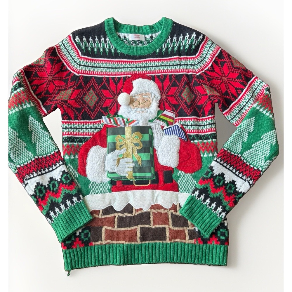 HOLIDAY TIME SANTA  UGLY CHRISTMAS SWEATER Adult Unisex Size XS